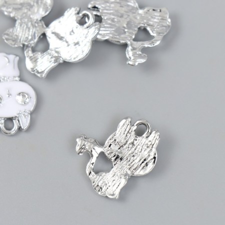 Decor for creativity metal, enamel, rhinestone "White cat" 2x1.7 cm