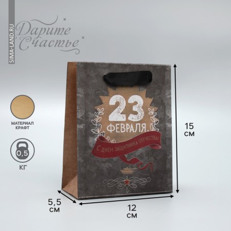 Package Gift Craft Vertical, packaging, “Happy Defender of the Fatherland Day!”, 12 x 15 x 5.5 cm