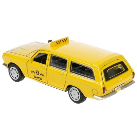 Metal GAZ-2402 Volga Taxi, 12 cm, doors and trunk open, yellow color-2