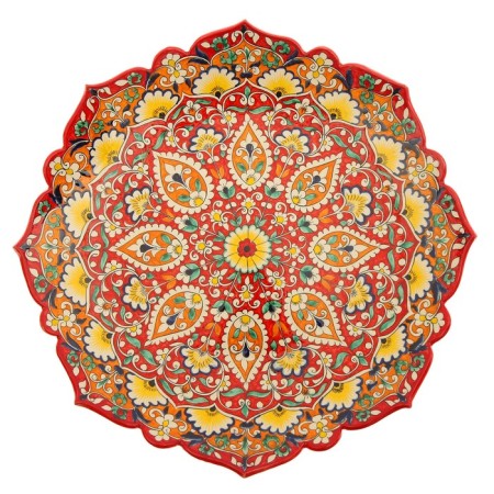Largan Rishtan ceramics "Flowers", 40 cm, red mix, corrugated-4