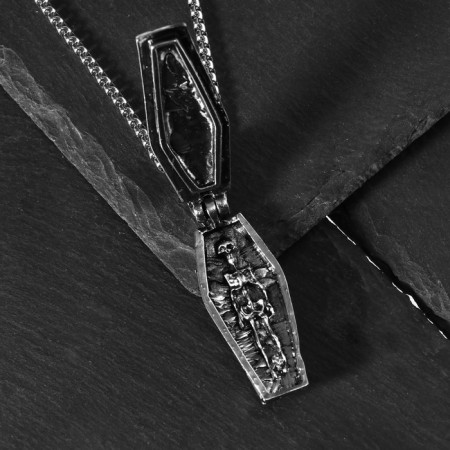 The pendant "coffin" with a skeleton, black color in black silver, l = 70 cm-6