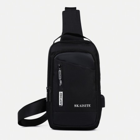 Male sling bag from textiles, black color-2