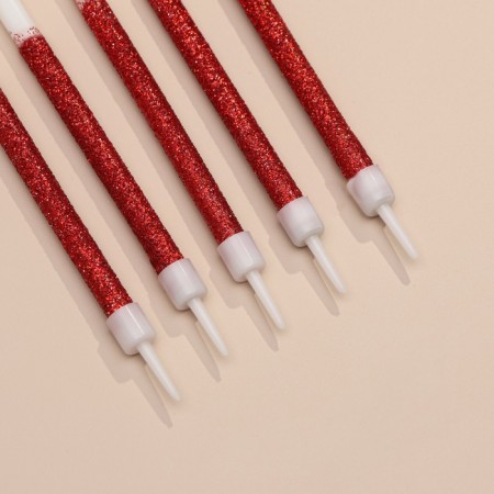 Candles for the cake "Shiny radiance", 6 pcs, white with red-3