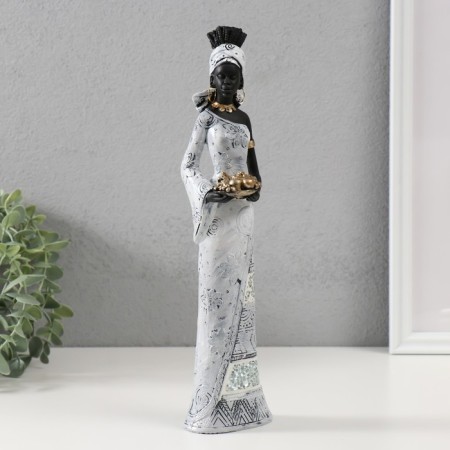 Souvenir Polystone "African in a white with a golden tray" 5x8x31 cm