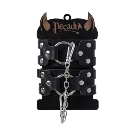 Shackles of Pecado BDSM, with two straps, genuine leather, black-6