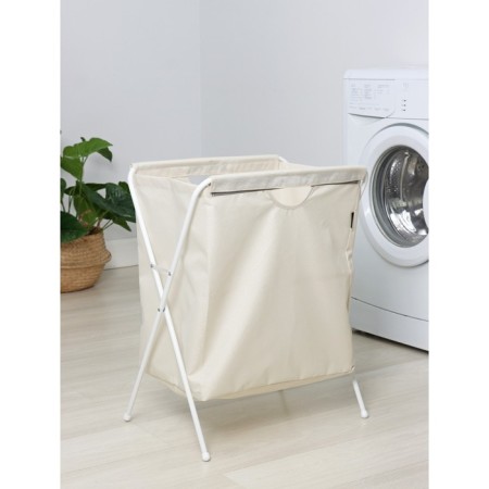 Basket-mezzle for linen on a metal frame, 53 × 39 × 62 cm, beige color-3