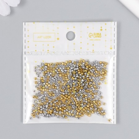 Glass beads 11/0 "metallic. Melange. Gold and silver" 10 g-3