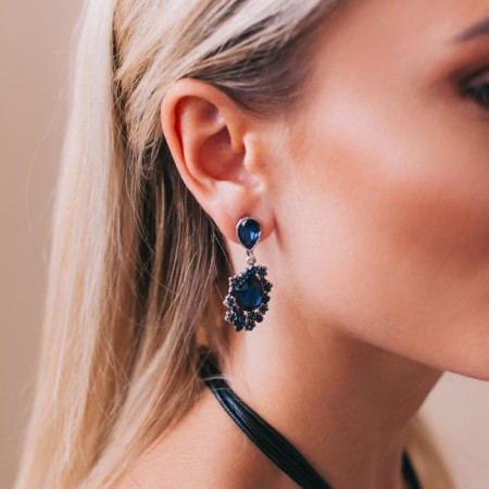 Earrings with rhinestones "carnival" chic, blue color in black silver-3