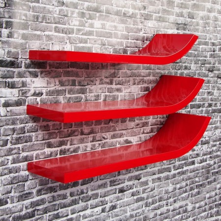 Set of wall shelves "skis" red 60*15cm, thickness 3cm-1