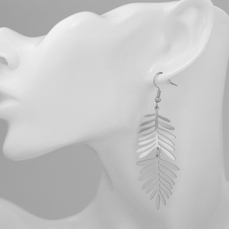 Hanging Earrings "Elick" Foliage, Color Silver-3