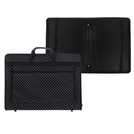 Folder for drawings and drawings for artists A3, 470 x 350 x 40 mm, handles, frame, textile, "inspiration" 2V31, with an external pocket, white peas