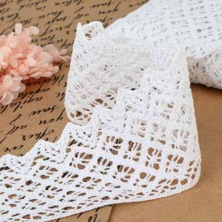 Knitted lace, 80 mm × 10 ± 1 m, white color