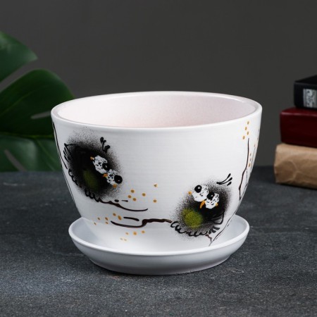 Flower Pot "Birds" 1.65 l, white-1