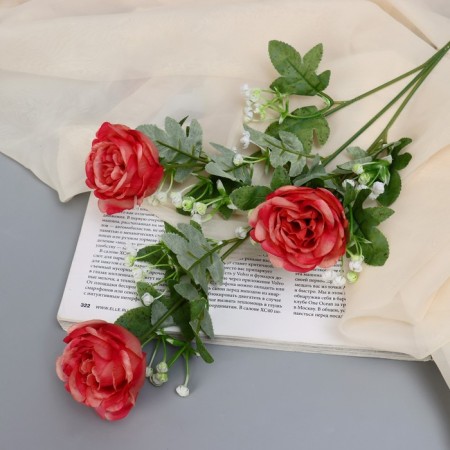 Artificial flowers "Amuria rose" 7x62 cm, peach-red