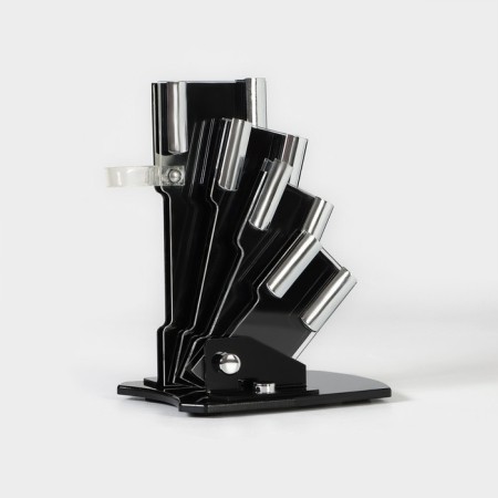 Kitchen “bend” kit, 5 objects: knives 7.5 cm, 10 cm, 13 cm, 15 cm, vegetable cleaning, on the stand, purple color-7