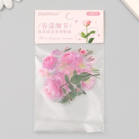 Plastic stickers "Spring flowers. Pink" set 40 pcs 15x8 cm-4
