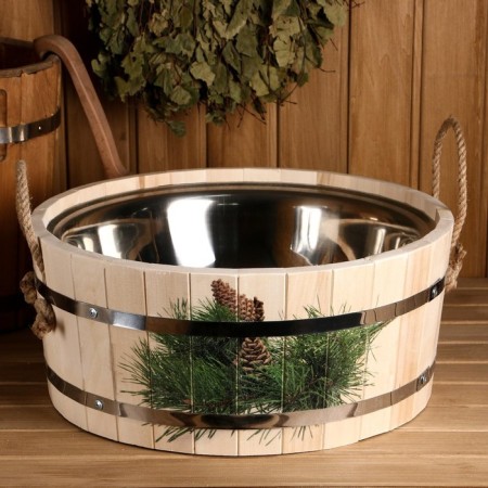 A gang made of linden, 12.5 l, stainless insert, stainless rim, "spruce branch"-3