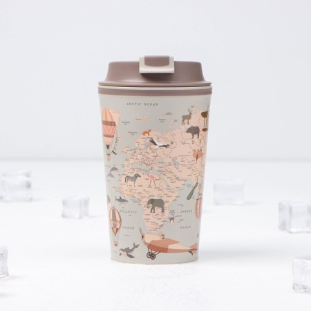 Thermal tuning with a lid with a valve "Card", 350 ml, 8.6 × 8.6 × 15.5 cm, light-beige color