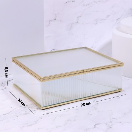 Organizer for storage "Ripples", with a lid, glass, with a mirror -bottom, 1 section, 20 × 16 × 6.5 cm, the color is transparent/copper-1