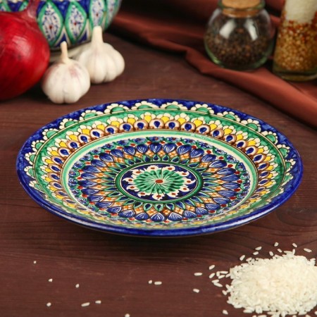Plate of the Rishtan ceramics "Flowers", 22 cm, blue mix-1