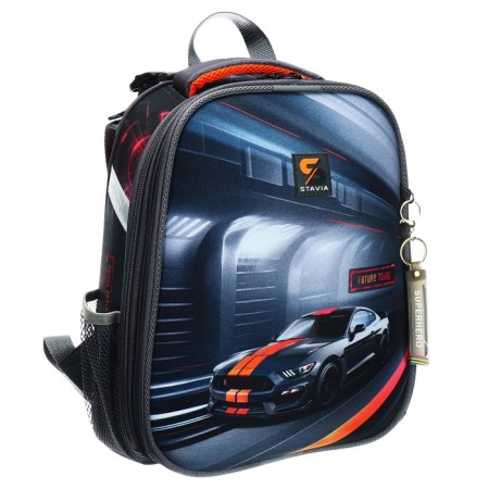 School backpack 38 x 30 x 16 cm, ergonomic back, stavia "car", gray-1