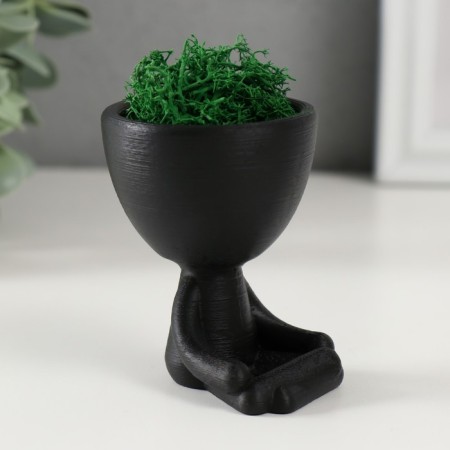 Kashpo concrete mini "Mr. Green Yog" with moss black 5.3x6x7 cm (moss green stabilizer.)-1