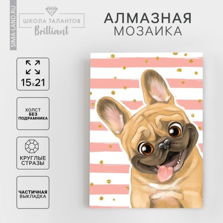 Diamond mosaic with partial filling on the canvas "Puppy", 15 x 21 cm