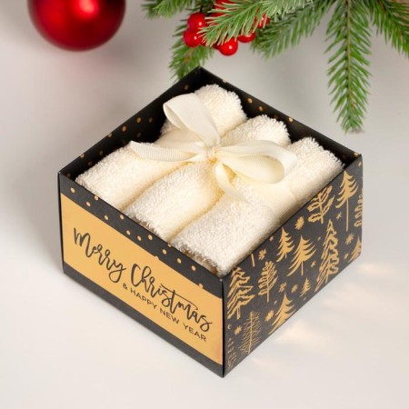 Set of terry towels "Merry Cristmas" 30x30 cm - 3 pcs, cotton 340g/m2-1