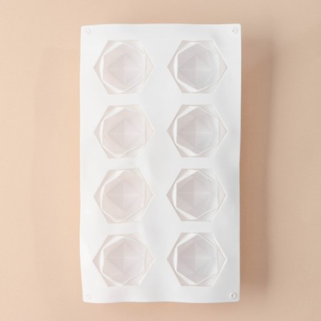 Form for mousse desserts and baking konfinetta "faces", silicone, 29.5 × 17.2 cm, 8 cells (5.6 × 6.4 × 4.5 cm), white color-2