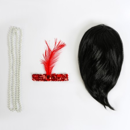 Carnival set "Gatsby party. Brunette ", wig, bandage, beads-1