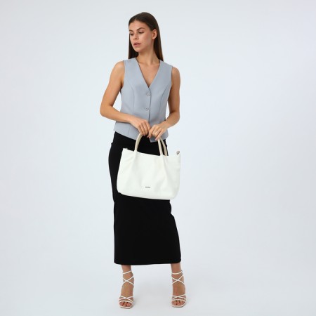 The bag is female, medium size, long belt, white color-7