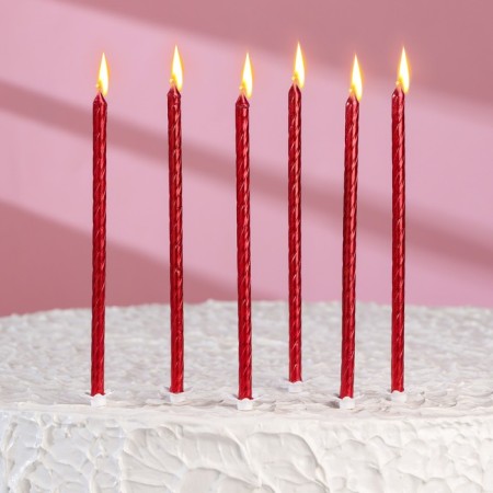 Candles for the cake "Classic" with a stand, 13 cm, 6 pcs, ruby-5