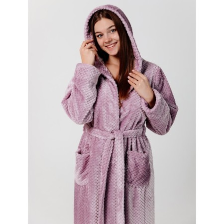 Women's robe with a hood, size 56, plum color-4