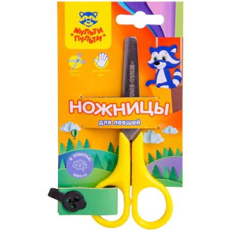 Baby scissors for left-handed 12.5 cm multi-bullets "Raccoon Adventures", euro suspension, mix