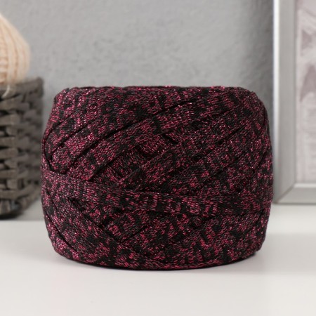 Knitted yarn "Ribbon" with Lurex 85m/170 ± 5 g (black, lurex: fuchsia)