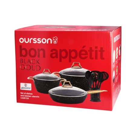A set of dishes of 3 objects: 2 pots, pan, black color, 2.8/4.3 l/26 cm-18
