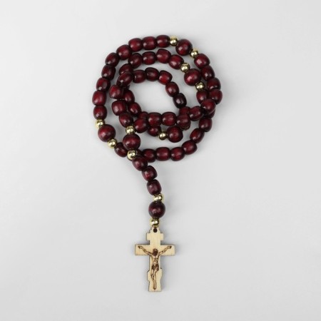 Parsing wooden "Orthodox" 50 beads through a golden ball, brown color-1