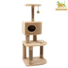 Complex for cats with a claw, corner, 55 x 55 x 130.5 cm, fur, jute, beige