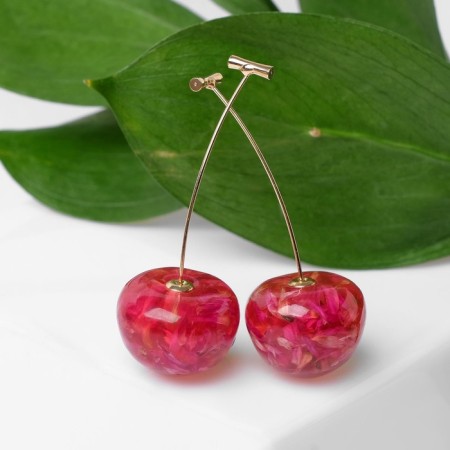Earrings plastic "Berry" Cherry, red color in gold-1
