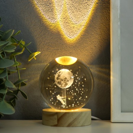 Souvenir glass backlight "reach the moon" d = 8 cm stand wood, usb 8x8x9.5 cm-1
