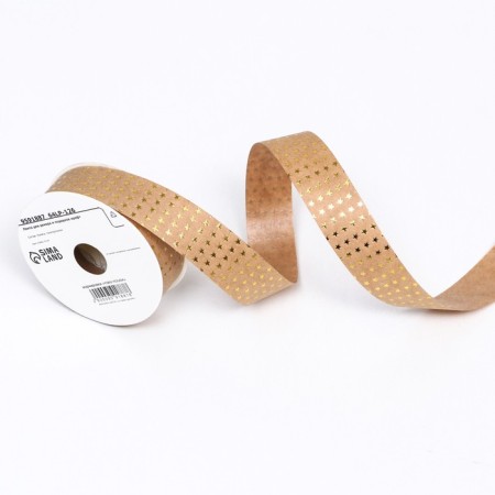 Ribbon for decor and gifts Kraft with stars "Star" 2cm x 5 m-1