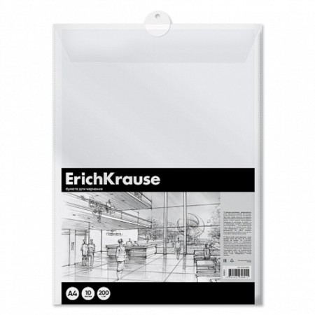 A4 drawing paper, 10 sheets, block 200 g/m², Erichkrause "Art", without a frame, in a plastic folder