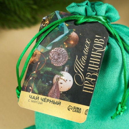 New Year! Black tea in a gift bag of "warm holidays" with mint, 100 g.-3