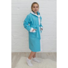 A dressing gown for a girl, height 146 cm, turquoise, waffle