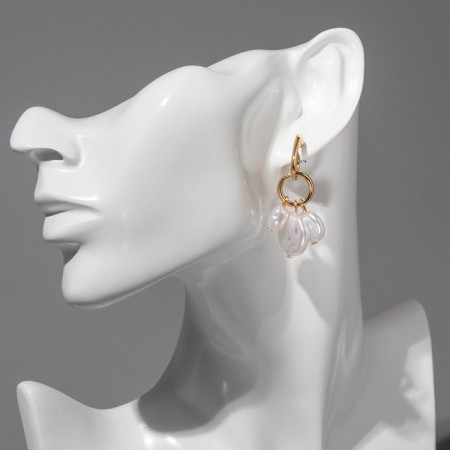 Earrings with pearls "Artemis" Trio, white color in gold-1