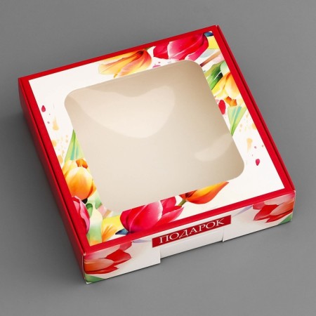 Box a gift team with a window, packaging, "since March 8", 13 x 13 x 3 cm-2