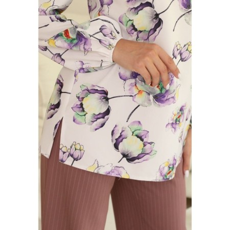Female blouse, size 50, white, purple color-4