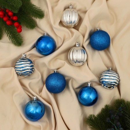 Set of balls plastic D-5.5 cm, 9 pcs "midnight" strips, blue silver