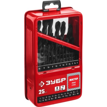 Set of drill on metal bison, p4m2, cylindrical shank, 1-13 mm, 25 pcs, class B, case-1