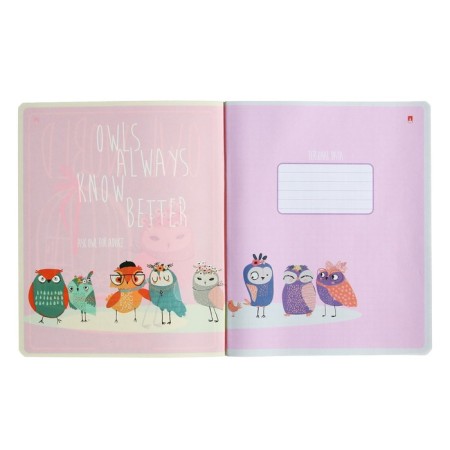 Notebook of 48 sheets in the Cute Owls cage, covered cardboard, matte lamination Soft Touch, mix-7